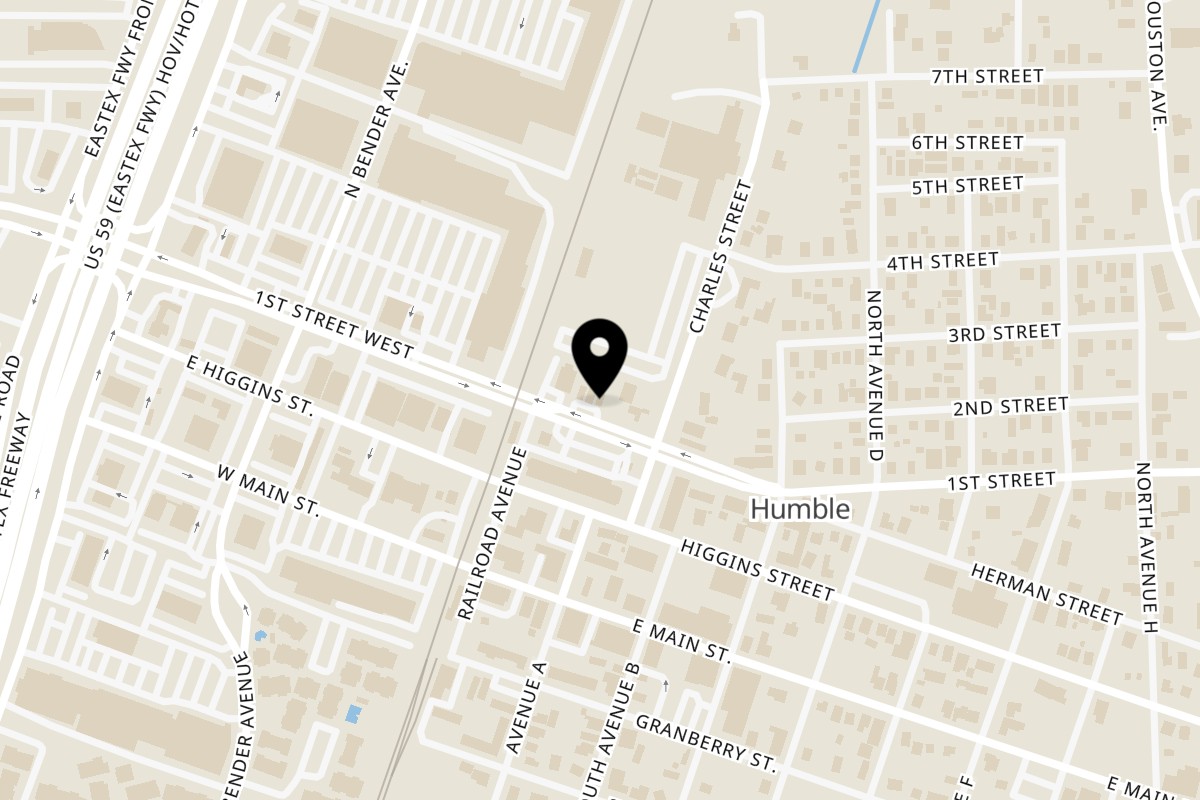 Map showing the location of Country Smokin Burgers on 213A 1st Street East in Humble